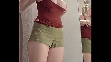 Hidden Camera Catches Busty Blonde, Changing Room Fun - Watch Me Try On Outfits With No Bra, Tease For You